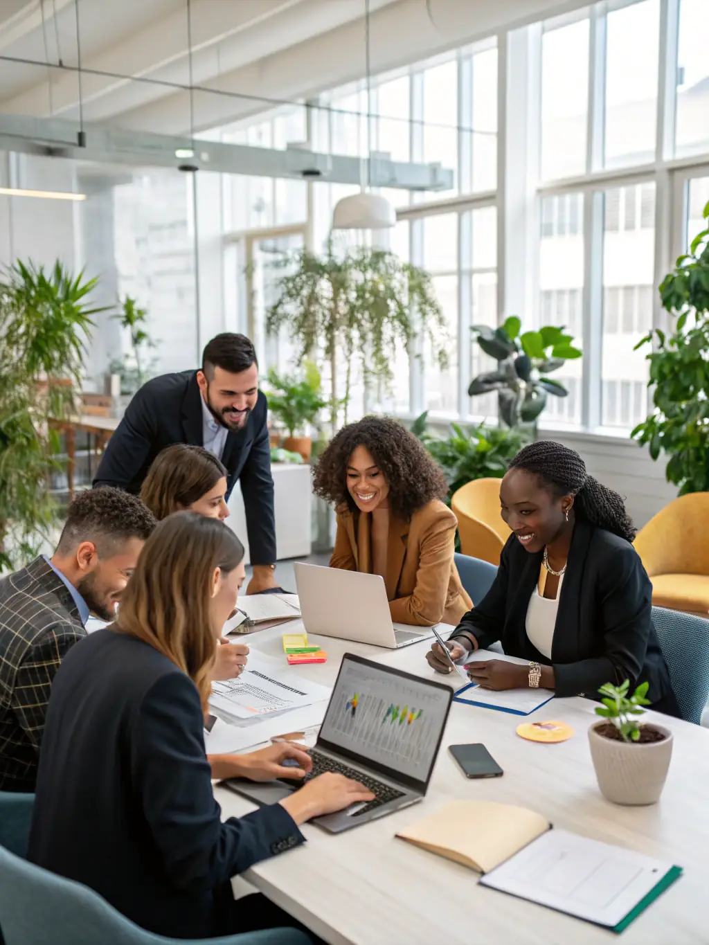 A diverse team collaborating on a digital project, showcasing the collaborative approach of Fayyad Digital.